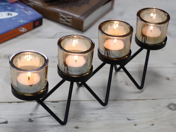 iron votive 4 cup with tea lights Iron Votive and Tea Light Holder 4 Cups