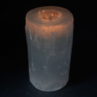 lit 15cm selenite candle holder