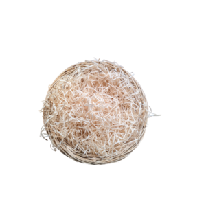 An 11-inch round gift basket with wood wool