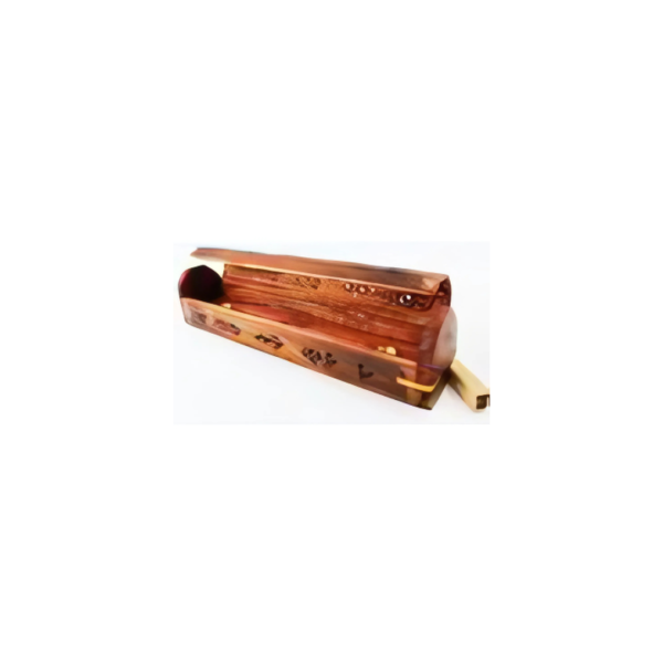 A luxurious Sheesham Wood incense box with intricate brass inlay and a Jali design.