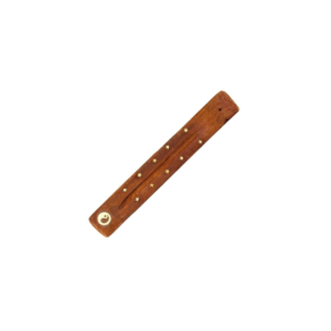 A handmade wooden ash catcher with intricate brass inlay featuring a Yin Yang design.