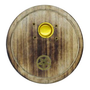 Pentagram cone incense holder plate featuring pentacle symbol, ideal for burning cone incense in spiritual rituals.