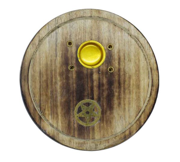 Pentagram cone incense holder plate featuring pentacle symbol, ideal for burning cone incense in spiritual rituals.