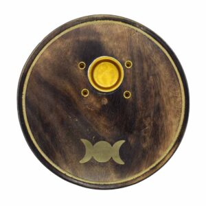 Cone incense holder plate featuring the Triple Moon symbol for lunar rituals and spiritual practices.