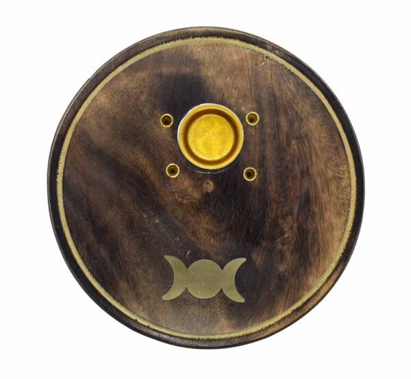 Cone incense holder plate featuring the Triple Moon symbol for lunar rituals and spiritual practices.